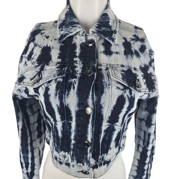 Good American Cropped Blue Tie Dye Denim Jeans Women's Jacket 0 - Picture 2 of 6
